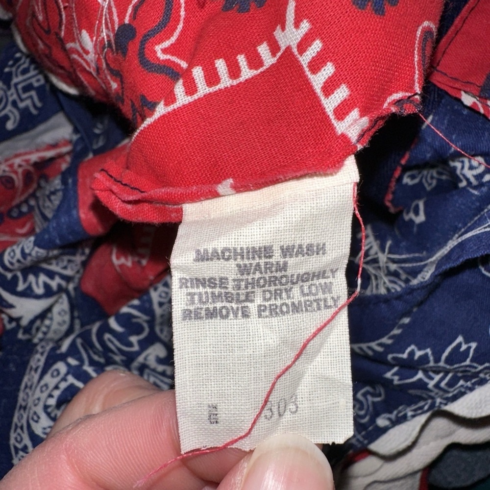 HOWARD WOLF VINTAGE RED & BLUE BANDANA PATCHWORK PRINT Maxi DRESS - Picture 7 of 8